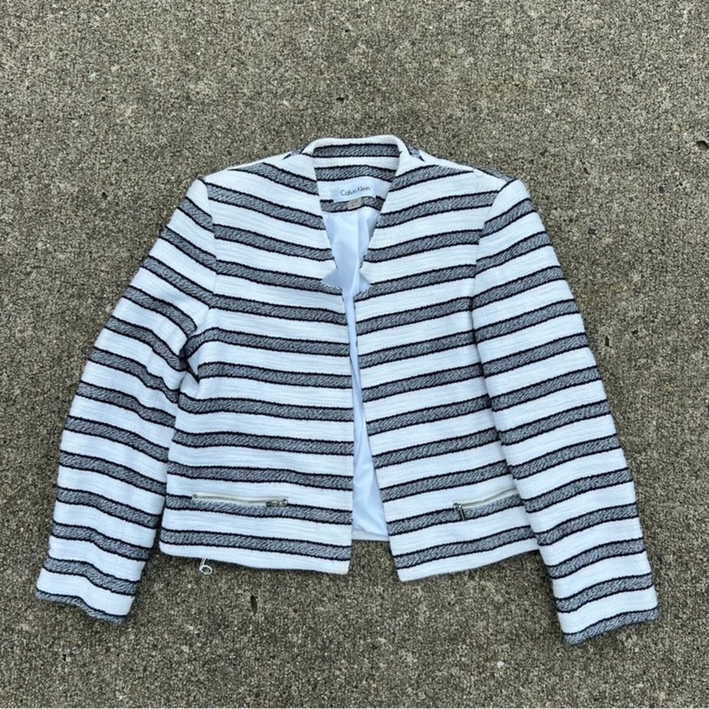 Calvin Klein Black and White Striped Blouse